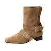 2026 Nuevo Estilo Coreano Diseño de Nicho Botines Cortos Franceses Retro Punta Cuadrada Pequeña Botas Vaqueras Botines de Gamuza a Media Pantorrilla Botas para Mujer