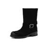 Otoño/Invierno 2026 Botas Vaqueras Occidentales Punta Redonda Hebilla Gamuza Botas Chelsea Botas de Tacón Medio Botas de Mujer Botas Martin