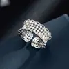 Anel Aberto com Renda, Malha e Pérola/Zircônia Incrustadas, Luxo Acessível, Artefato para Empilhar, Anel Ajustável, Anel Elegante para o Dedo Indicador