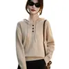 Otoño e Invierno Nuevo Sudadera con Capucha y Cordón de Punto de Lana Peinada de Punto Cruzado Suéter de Manga Larga para Mujer Top Holgado para Mujer Ropa Interior para Mujer