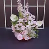 Arreglo floral de piso para boda, decoración de fila de flores rosas, flores de boda, flores artificiales, decoración de pasillo, ambientación, arte floral de escenario T