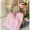 Bolsa de Lona Xadrez Simples Coreana Dupla Face, Pequena Fresca e Exquisita Bolsa de Ombro, Bolsa para Estudante Ir para a Aula, Bolsa de Compras
