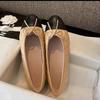 Sapatos Estilo Francês Feminino Clássico Estilo Chanel Laço Sapatilha Plana Bico Redondo Boca Rasa Romboidal Pele de Ovelha Sapatos Femininos