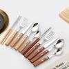 Cuchillo, tenedor y cuchara de acero inoxidable 304 transfronterizos, palillos, cuchillo y tenedor para carne con mango de madera de estilo japonés, cuchara de postre, vajilla occidental.