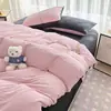 Juego de Cama Mochi Súper Suave de Cuatro Piezas Algodón Esponjoso Sensación de Nube Doble Capa Gasa Funda de Edredón Funda de Almohada Universal para Todas las Estaciones Habitación de Estudiantes Juego de Tres Piezas