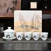 Porcelana Blanca Dehua 1 Gaiwan 4 Tazas Gongfu Juego de Té Hogareño Cerámica Tazas para Preparar Té Gaiwan Caja de Regalo Juego Regalos de Festival