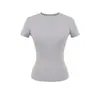 2025 Camiseta Feminina Quente de Manga Curta Justa com Rosca Verão Slim Gola Redonda Pequena Cor Sólida Stretch Top Esportivo Transfronteiriço