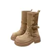 Botas de plataforma estilo británico para mujer, nueva colección otoño/invierno 2026, diseñadas para hacer que las mujeres menudas parezcan más delgadas, altura a media pantorrilla, botines cortos de equitación