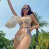 Nuevo Bikini de Celebridad de Internet Europeo y Americano 2023 Sexy de Tres Puntos con Tirantes Vacaciones en la Playa Seaside Bikini Dividido