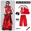 Roupas de Street Dance para Meninos Hip-Hop Outfits Modernos Infantis Marca de Moda Hip-Hop Roupa Infantil Roupa para Apresentação na Passarela de Couro Vermelho Brilhante para Meninos