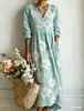 Vestido Longo de Manga Comprida com Decote em V e Estampa Floral Estilo Transfronteiriço Novo 2026 Vestido Elegante de Manga Comprida com Decote em V Estampado 3D
