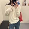 Cardigan de Tricô com Botões Coloridos para Mulheres, Estilo Fino, Novo Modelo Outono 2026, Casaco Suéter Petite, Top Curto de Cor Sólida