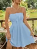 Sitio Web Independiente Transfronterizo Europeo y Americano Moda Femenina Vestido Suave y Sexy Estilo Francés sin Tirantes Hombros Descubiertos Ajustado Corto