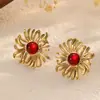 Pendientes Europeos y Americanos de Acero Inoxidable y Piedra Natural Pendientes de Acero de Titanio Oro de 18K Joyería de Alta Gama para Mujer Accesorios de Florales Transfronterizos