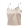 Camisola de satén elástico estilo francés Tangge con cuello en V para mujer, top sin mangas de seda de morera con tirantes finos, prenda para el hogar
