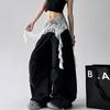 Moda Primavera y Verano 2025 Versátil Encaje Empalmado Suelto Casual Falso Dos Piezas Pantalones Overol Pierna Ancha