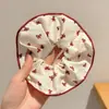 Scrunchie lenço quadrado estilo pastoral francês para meninas e crianças, elástico de cabelo doce com laço para coques, acessório de cabelo