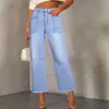 Amazon 2026 Ropa de Mujer Primavera y Otoño Estilo Nuevo Europeo y Americano Decoración de Bolsillo Pantalones de Pierna Ancha Versátiles No Ajustados a las Piernas Jeans Venta al por Mayor