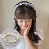 Guirlanda de Flores de Fita Infantil Faixa de Cabeça com Pérolas para Meninas 2026 Nova Acessório de Cabelo de Princesa Faixa de Cabeça Fita Laço de Cabelo Tiara Peça de Cabeça