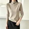 Camiseta básica de terciopelo estilo coreano Andi con cuello medio, top de punto de manga larga para mujer, adecuado para un look suave y sofisticado