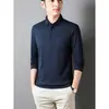 Camiseta de manga larga con bolsillo para papá para primavera y otoño, Camisa de cuello para hombres de mediana edad de negocios sin planchado, Prenda base para hombre