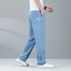 Calça Jeans de Tencel para Homem, Estilo Verão Fino, Corte Reto Largo Solto, Calça Casual Masculina Tamanho Grande, Calça Longa Ultra-Fina de Seda Gelada