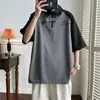 Camiseta Polo Casual Versátil de Manga Corta con Solapa Bloque de Color tipo Waffle para Hombre, Marca Trendy Holgada para Pareja
