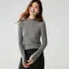 Suéter de Lana Fina Ultra Delgado de Cuello Redondo para Mujer Pulóver Ajustado Base de Canalé Suéter Sexy Tejido Ligeramente Transparente