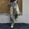 Jeans Masculino Vintage Americano Desgastado Lavagem Suja Rasgado High Street Canalha Design Bonito Corte Faca Patchwork Manchas Micro Flare Calça Longa Tendência