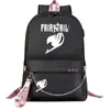 Mochila escolar USB de dibujos animados transfronteriza de cola de hadas para jóvenes de primaria y secundaria, mochila casual con cinta para hombres y mujeres