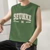 Camisa sem Manga de Algodão Puro Masculina Verão Fina Fitness Esportiva Solta Tendência Estampada com Letras Algodão