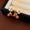 Pendientes Vintage Medievales Aguja de Plata Flor de Aceite Goteando Colgante de Bayas Pendientes de Gama Alta Nicho para Mujer
