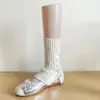 Calcetines Hechos a Mano de Color Morandi con Abertura de Botón Hasta la Mitad de la Pantorrilla Calcetines Caídos para Mujer Rayas Retorcidas Piernas Adelgazantes Calentadores de Piernas Versátiles