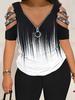 Traje de moda de verano europeo y americano para mujer, traje elegante con estampado, cuello en V, cremallera, top degradado, pantalones cortos, dos piezas