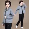 Casaco de meia-idade para mãe, primavera e outono, estilo estrangeiro, conjunto esportivo para 50 anos, tamanho plus size, blusa xadrez de três peças