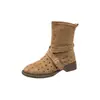 Botas versáteis estilo britânico Maillard retrô vazadas novo estilo de verão botas respiráveis salto grosso perfuradas estilosas botas de verão