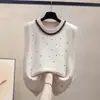 Ropa Nueva de Otoño 2025 Chaleco de Punto de Cuello Redondo para Mujer Top sin Mangas de Moda con Perlas Chaleco Suéter Versátil para Mujer