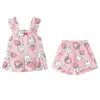 Nuevo conjunto de shorts con tirantes de verano fino y elegante, diseño de dibujos animados, adecuado para niñas jóvenes, se puede usar como pijama