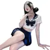 Lencería sexy, una combinación de estilos puros y seductores, con un top de lazo y una falda corta, perfecto para cosplay, atuendos de estudiante o uniformes JK