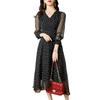 Vestido de Seda de Morera con Lunares 2026 Verano Nuevo Estilo Cuello en V Manga Larga Longitud Media Vestido de Seda Elegante Ropa para Mujer