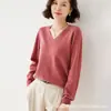 Suéter 100% lana otoño e invierno Nuevo cuello en V para mujer de cachemir tejido suelto jersey para usar debajo estilo coreano versátil suéter 2022