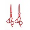 Conjunto de Tesouras de Cabeleireiro Aço Inoxidável Desbaste Sem Emenda 6 polegadas Tesoura Reta e Tesoura de Desbaste Vermelha Fabricante Profissional de Tesouras de Cabelo