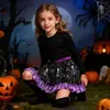 Suministro Exclusivo Transfronterizo de Vestidos Cortos para Fiestas de Halloween para Niñas y Niños Pequeños, Vestido de Princesa con Estampado Abstracto de Araña Negro y Morado 22