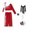 Traje de dança de jazz para meninas, calças soltas, top umbigo, cortina de peido, traje de mesa de jazz para crianças pequenas