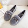 T50 Sapatos de Algodão Femininos Huidong Yixinda com Laço, Sapatos Femininos de Pele de Coelho, Sapatos Peludos de Salto Baixo, Sapatos de Algodão Grandes para Aumentar a Altura Feminina