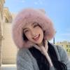 Gorro de punto estilo coreano para otoño e invierno, cálido, con protección para las orejas, versátil, grueso y resistente al frío, gorro Lei Feng con orejas de oso de peluche, gorro de lana para mujer.