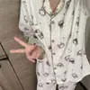 Conjunto de Pijama com Estampa de Bolinhas e Gatinha, Manga Longa e Calça Longa, Estilo Simples, para Primavera e Outono, Dormitório Estudantil, Roupas de Casa
