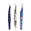 Pegatinas de Diseño de Paisaje, Pinzas, Pinzas Delfín de Punta Ultrafina Tratadas Térmicamente de Alta Precisión, Pinzas Doradas Pluma para Artistas de Pestañas, Estilos Personalizados