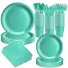 Conjunto de pratos de papel liso, espessos, de cor única, transfronteiriço, talheres descartáveis, conjunto para festa, decorações de festa de aniversário, toalha de mesa