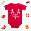 Reno navideño europeo y americano Romper triangular rojo con letras inglesas Romper para bebé Mono